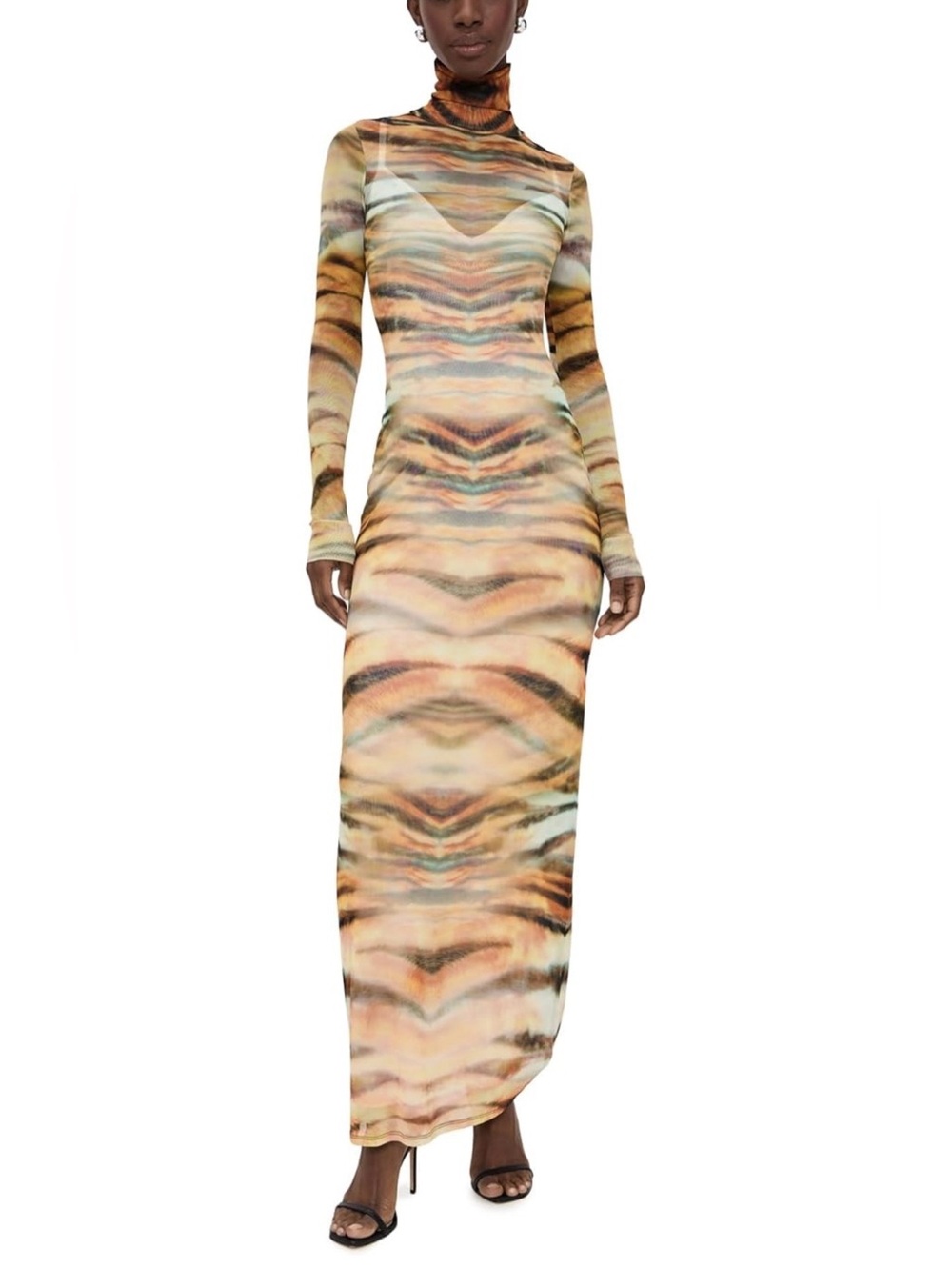 AFRM Multicolor Tiger-Print Long-Sleeve Maxi Dress